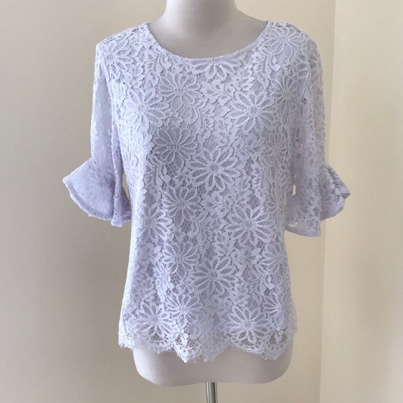 Nanette Lepore medium white bell sleeve lace top. - Picture 1 of 7